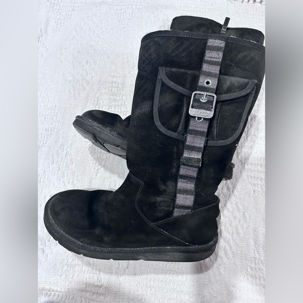 UGG Black Suede Cargo Boots Size 9